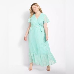 Lane Bryant Flutter-Sleeve Foil Dot Chiffon Maxi Dress